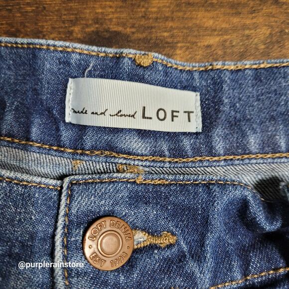 Loft Jeans Cut Off Shorts Size 4 High Rise Medium Dark Wash Stretch Denim - Picture 3 of 12